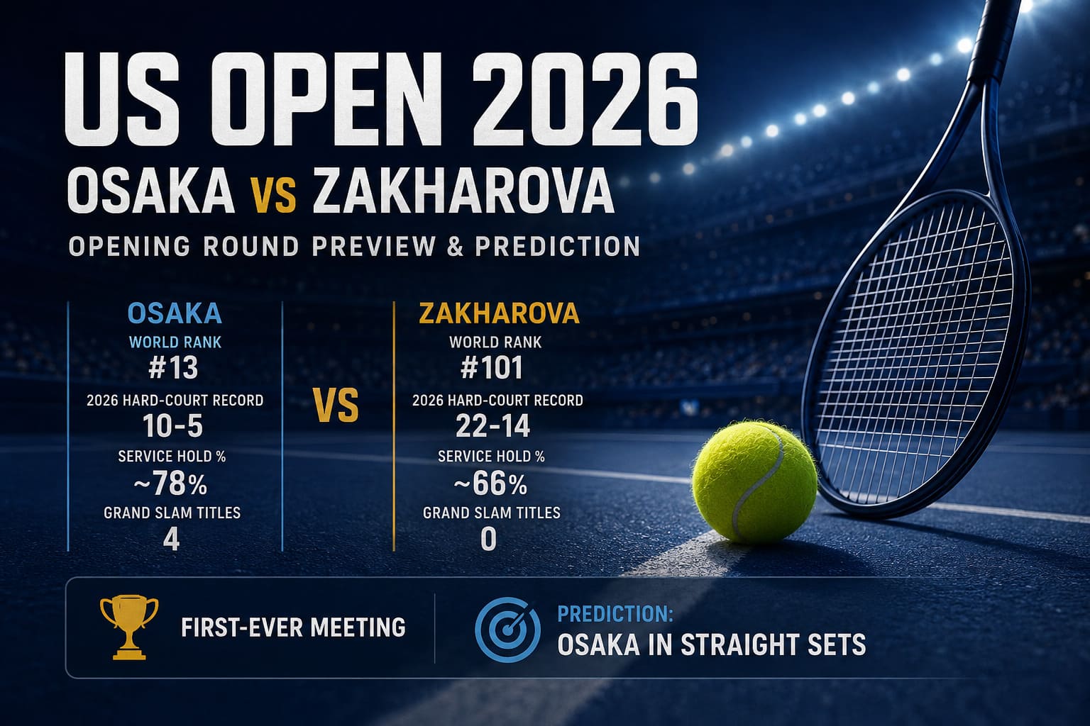 Naomi Osaka vs Anastasia Zakharova Prediction, Betting Odds & US Open Preview 2026